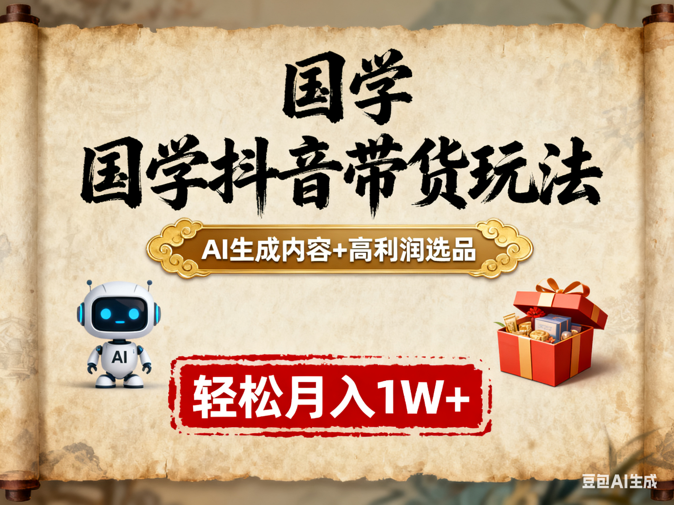 国学抖音带货玩法,AI生成内容+高利润选品,轻松月入1W+-亮剑学堂
